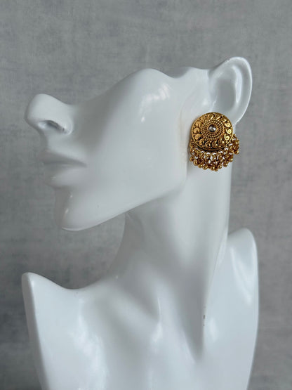 Ayura Designs Deesha Stud Earrings – Gold Finish with Crystal & Ghungroo Detailing