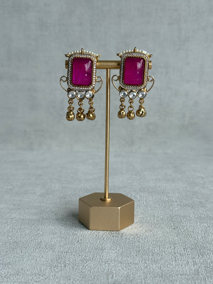 Ayura Designs Aleena Earrings – Rani Pink Stone Stud Earrings with Pearls & Ghungroo Detailing