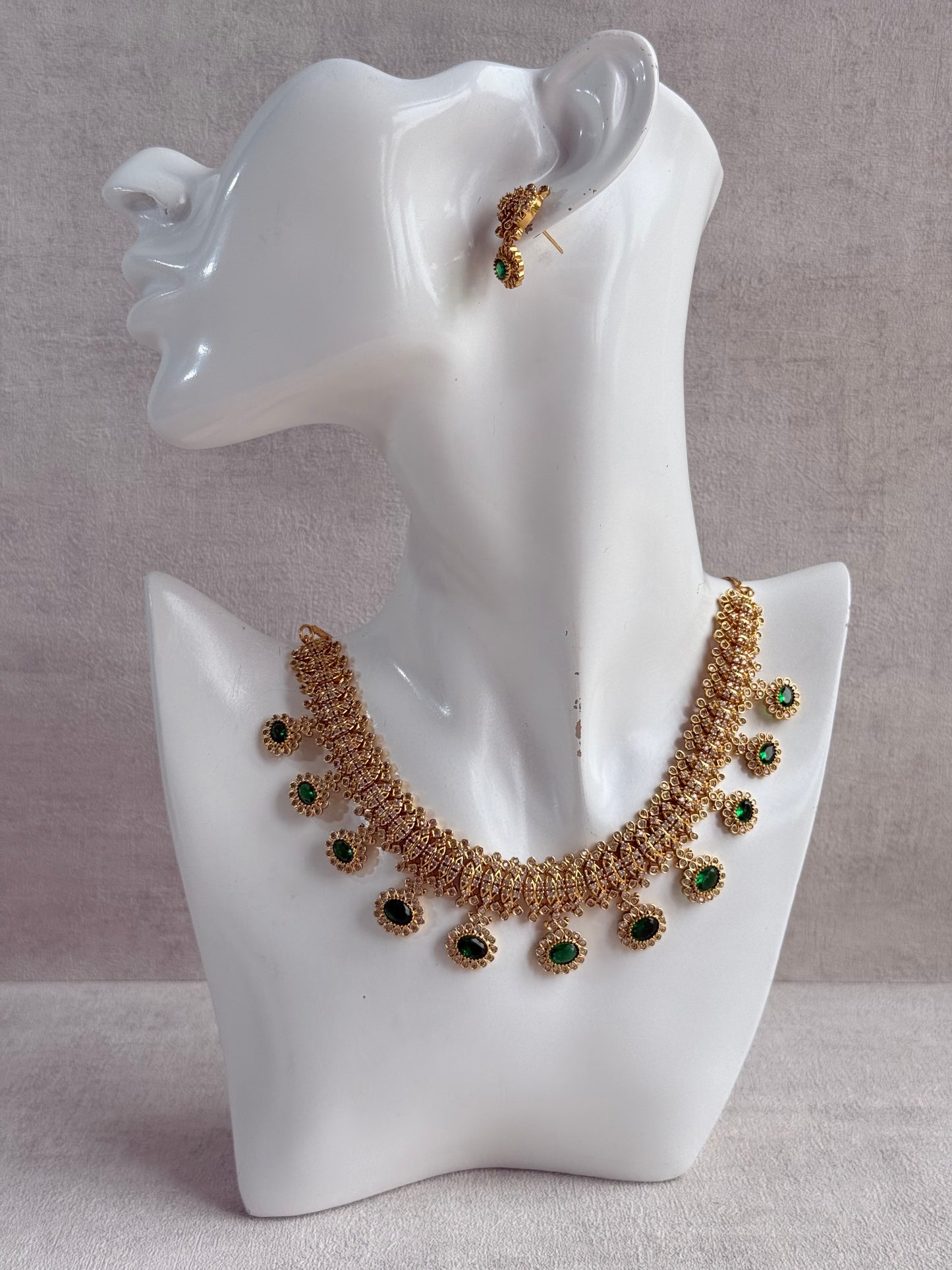 Ayura Designs Elisha Necklace Set with Earrings – Emerald Green & Crystal Stone Detailing