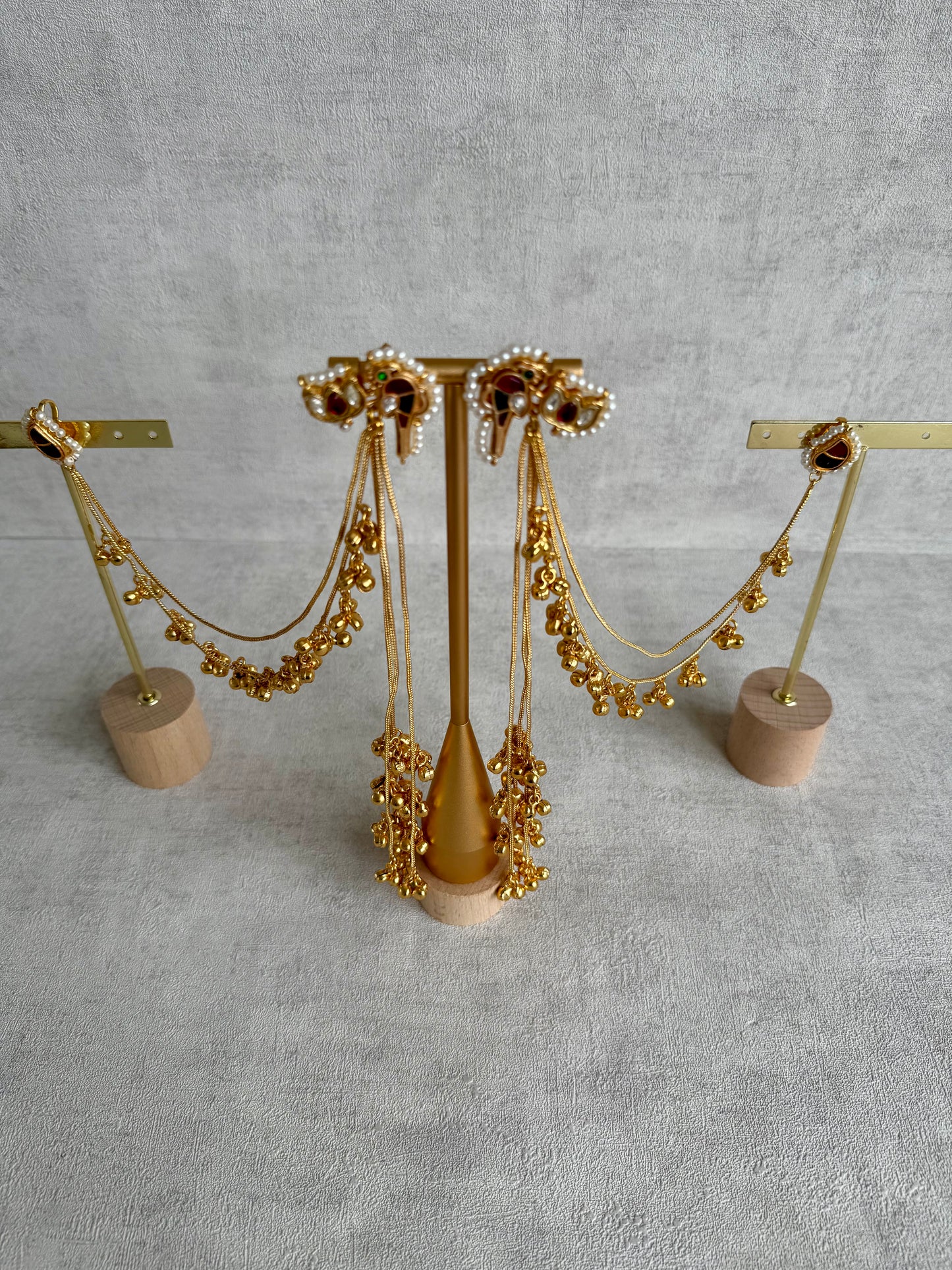 Ayura Designs Aman Earrings with Sahare – Kashmiri-Inspired Meenakari in Ruby Red & Emerald Green with Bird & Lotus Motifs