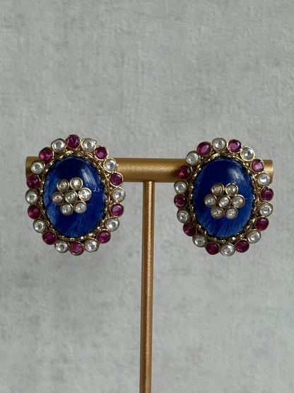 Ayura Designs Nova Necklace Set with Stud Earrings – Sapphire Blue Centre Stone, Kundan Detailing & Multicolour Gemstone Accents