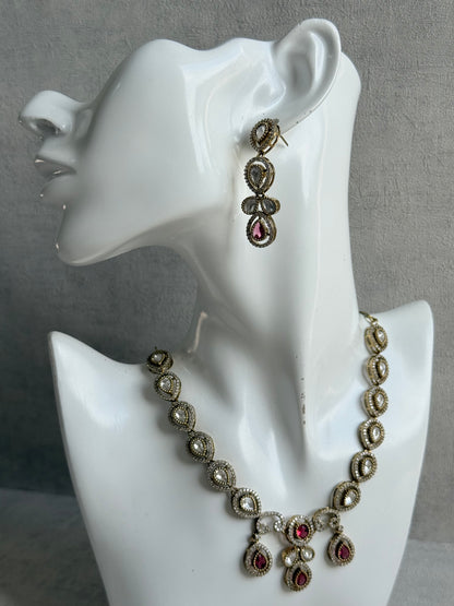 Ayura Designs Bianca Necklace Set with Earrings – Kundan, Ruby Pink Stones, Crystals & Gold Finish