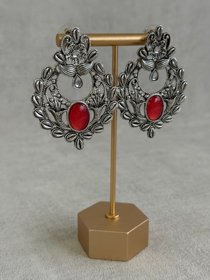 Ayura Designs Eila Earrings with Ruby Red Stone in Antique Silver Finish