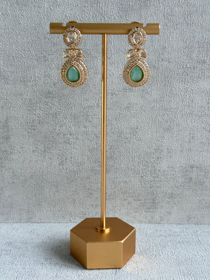 Ayura Designs Gazia Necklace Set with Earrings – Kundan, Mint Green Stones & Gold Finish