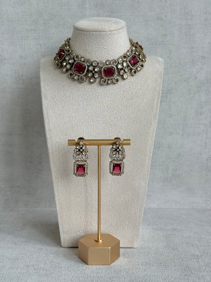 Ayura Designs Celine Necklace Set with Earrings – Moissanite Ruby Rose Statement Set