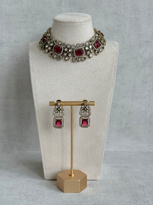 Ayura Designs Celine Necklace Set with Earrings – Moissanite Ruby Rose Statement Set