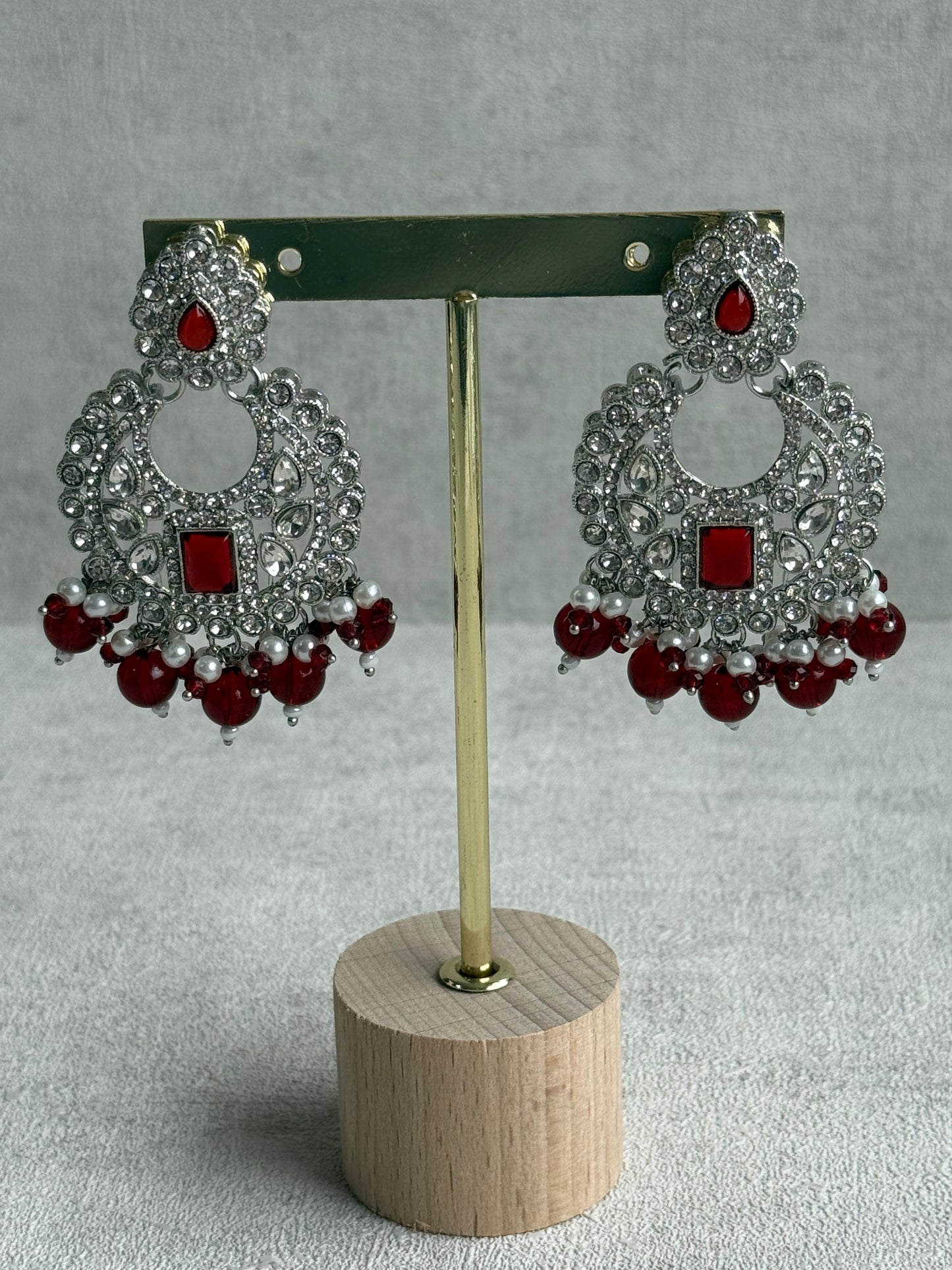 Ayura Designs Nandhini Set – Choker, Earrings & Tikka with Ruby Red Stones, Pearls & Silver Finish