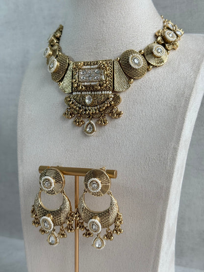 Ayura Designs Purvi Set – Necklace & Earrings with Antique Gold Filigree, Ivory & Pearl Detailing
