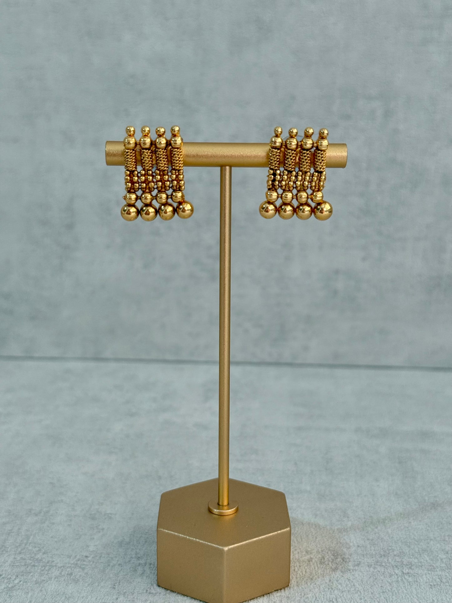 Ayura Designs Lavanya Set with Necklace & Earrings – Matte Antique Gold Beaded Design