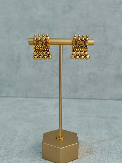 Ayura Designs Lavanya Set with Necklace & Earrings – Matte Antique Gold Beaded Design