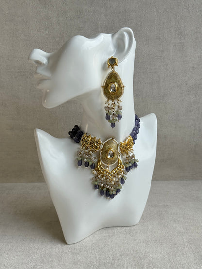 Ayura Designs Zarwali Meenakari Kundan Choker Set with Earrings – Dusty Lavender & Pearl Bead Detailing