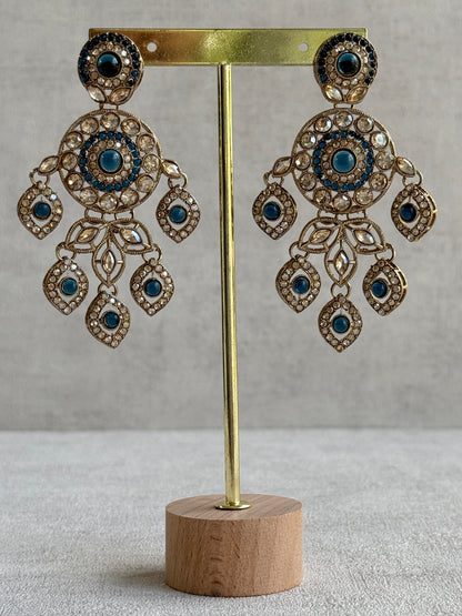 Ayura Designs Vanika Earrings – Sapphire Blue & Champagne Crystal Gold Finish
