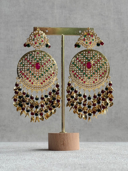 Ayura Designs Seerat Earrings – Rani Pink & Multicolour Gold Pippal Patti Design with Pearls