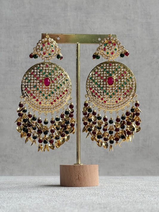 Ayura Designs Seerat Earrings – Rani Pink & Multicolour Gold Pippal Patti Design with Pearls