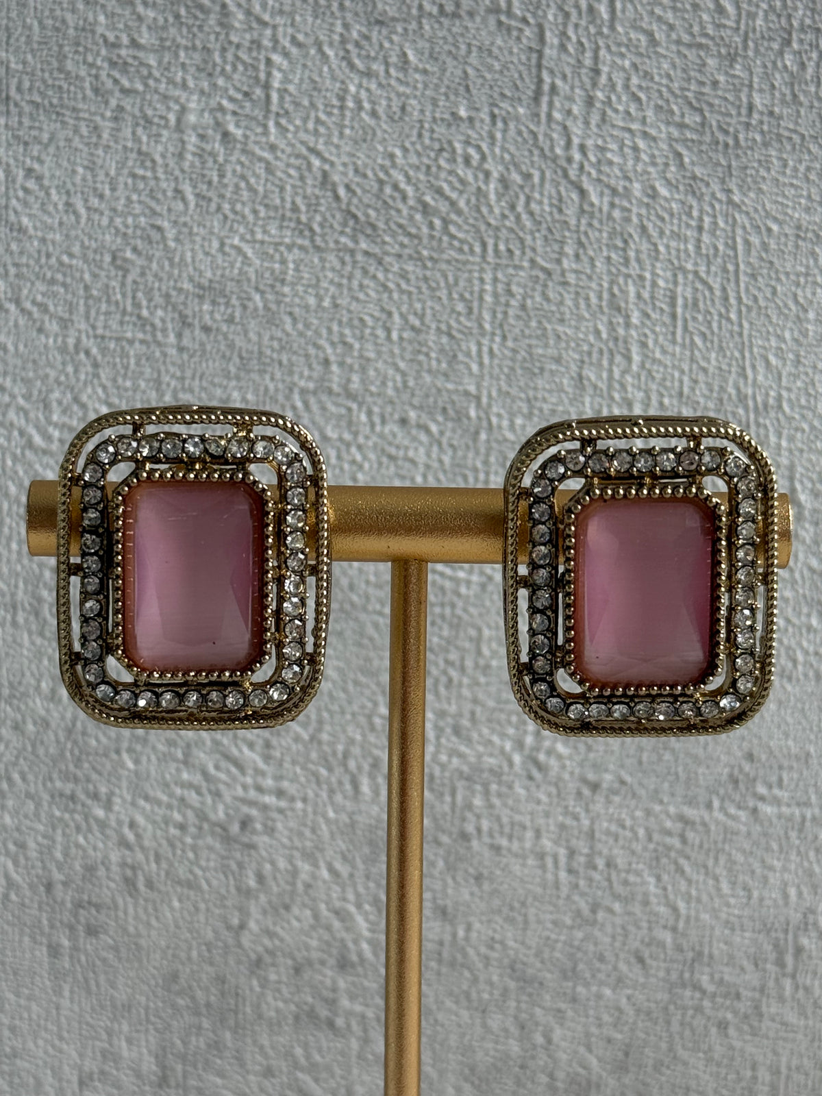 Ayura Designs Nabiha Choker Set with Studs – Blush Pink & Multicolour Stones, Pearl Detailing & Antique Gold Finish