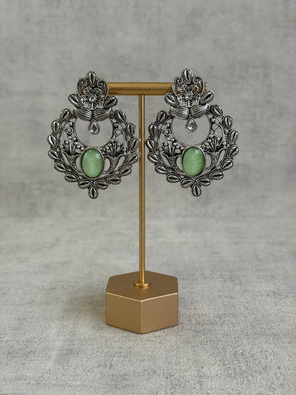 Ayura Designs Eila Earrings with Pistachio Green Stone in Antique Silver Finish