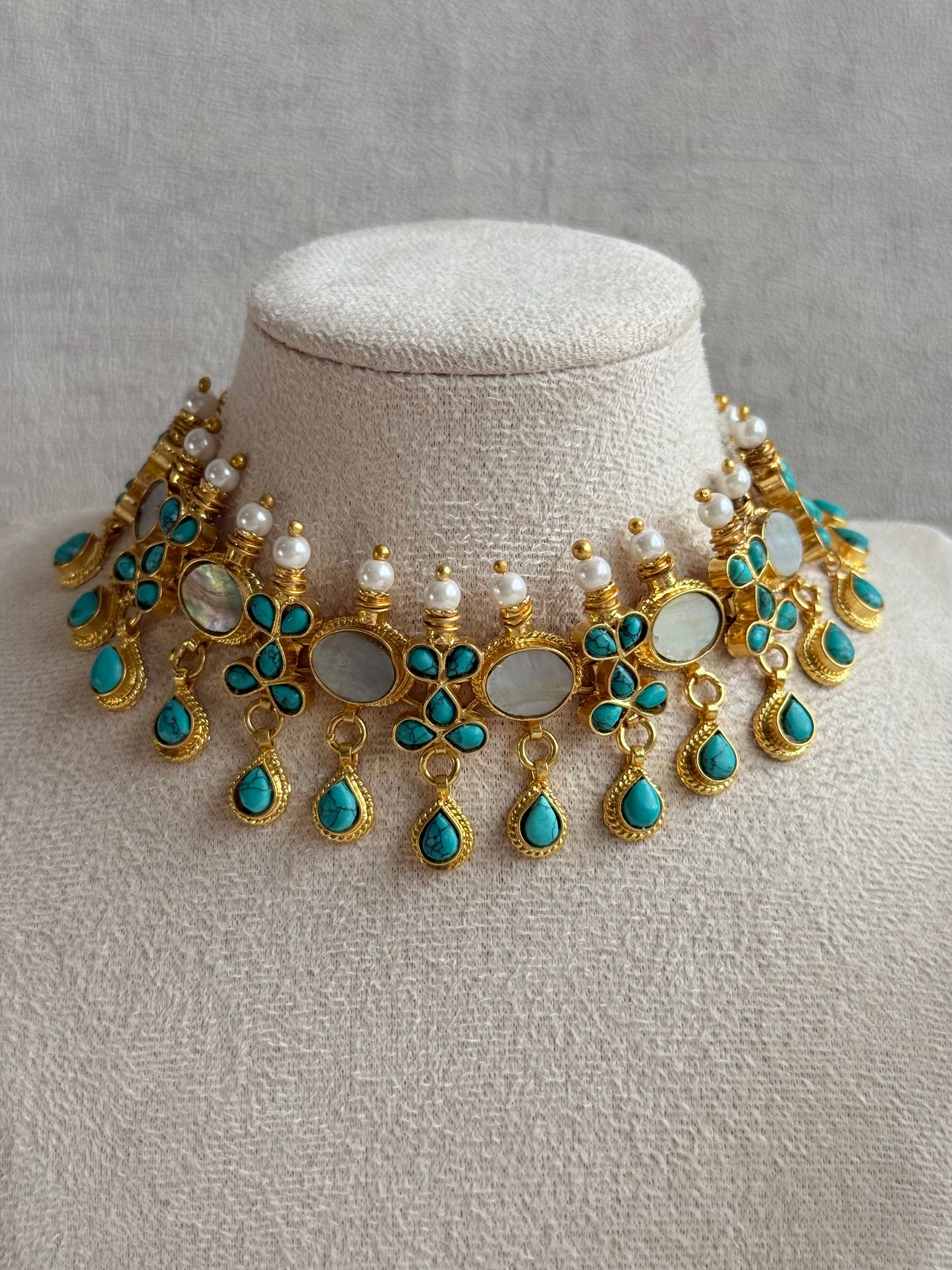 Ayura Designs Rehnuma Kundan Choker Set with Earrings & Turquoise Floral Detailing