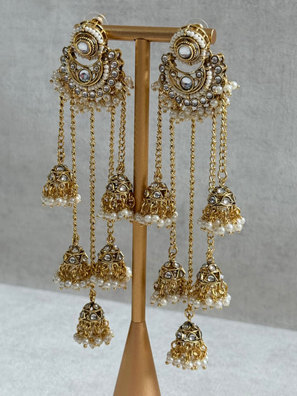 Ayura Designs Sanaya Earrings – Mirror Cut Duster Earrings with Jhumki Drops & Pearl Detailing