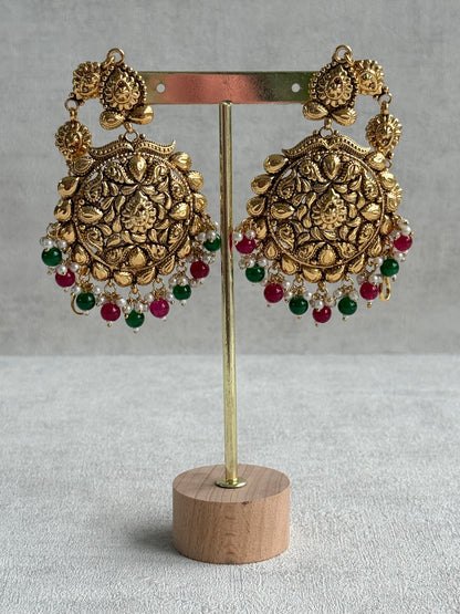 Ayura Designs Karima Choker Set with Sahare Earrings & Tikka – Waterfall Design, Rani Pink & Green Beads, Pearls & Antique Gold Finish