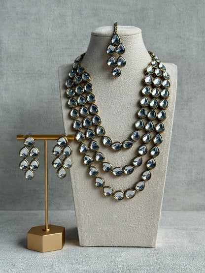 Ayura Designs Sufi Set with Necklace, Earrings & Tikka – Mirror-Cut Stones in Antique Gold Finish