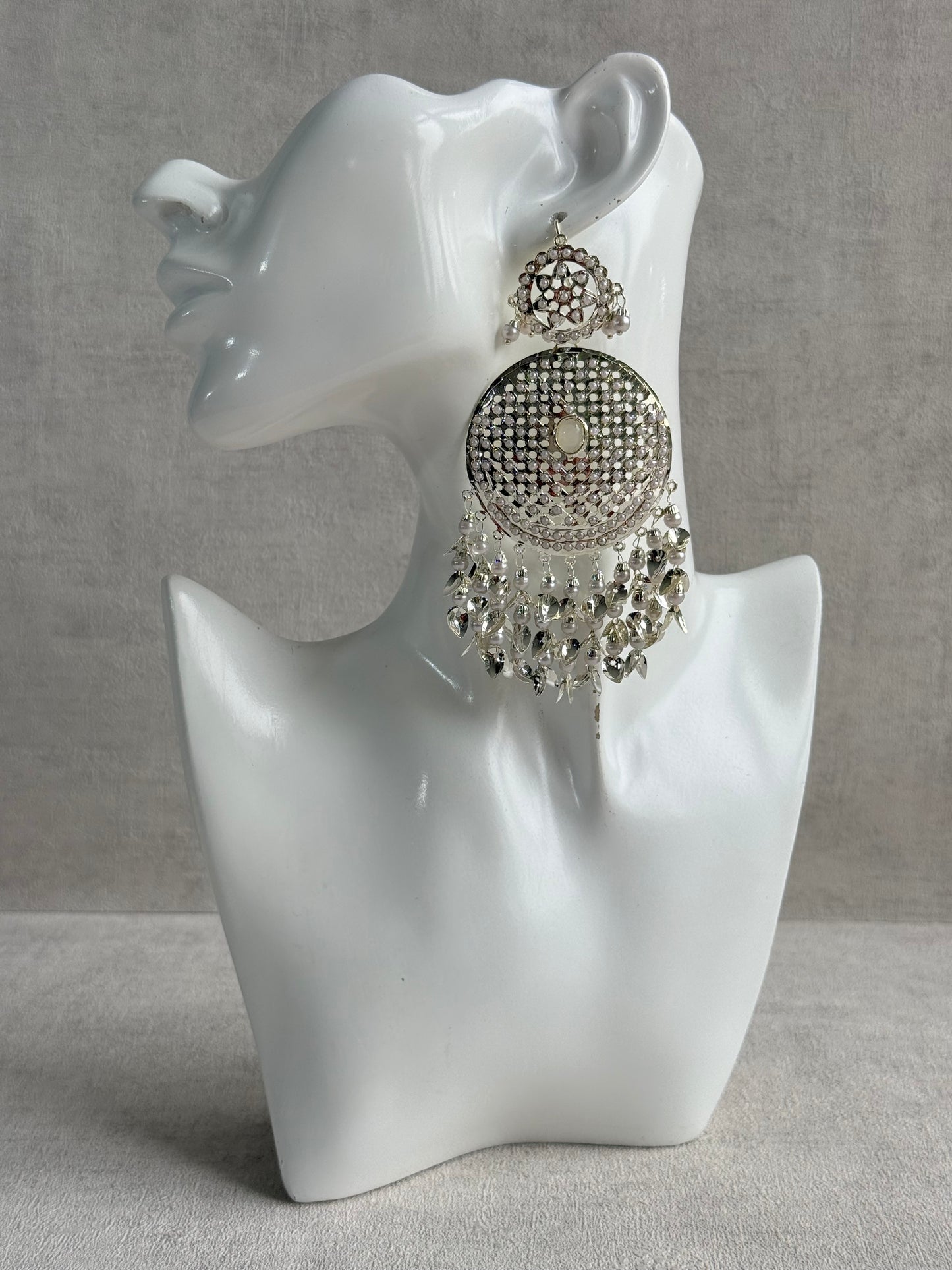 Ayura Designs Seerat Earrings – Silver Pippal Patti Design with Pearls