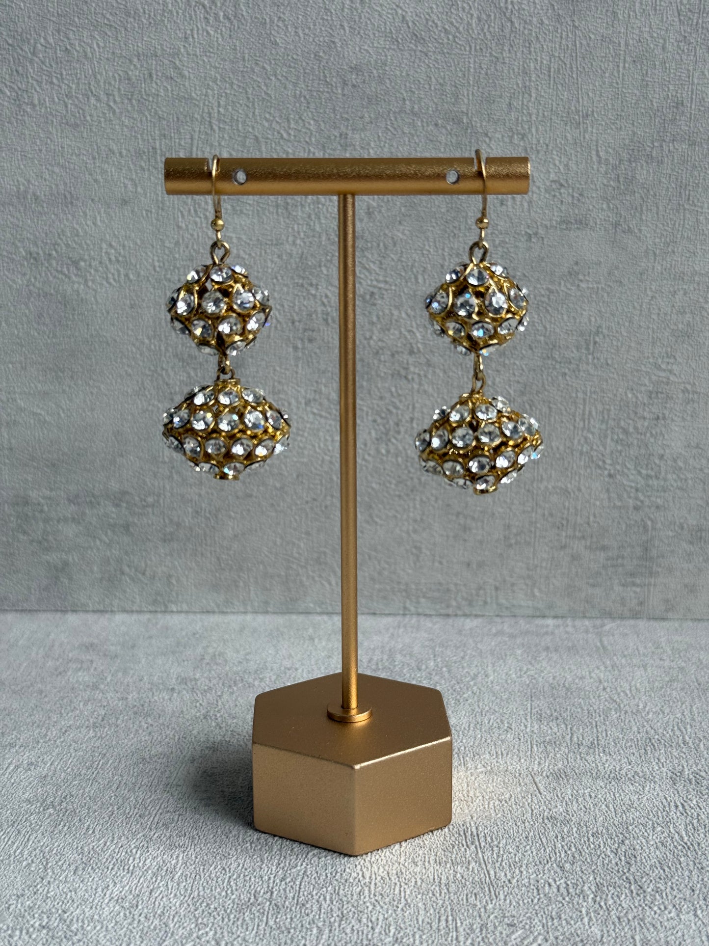 Ayura Designs Anisa Jhumkis – Double Dome Jhumkis with Mirror-Cut Stones & Antique Gold Finish