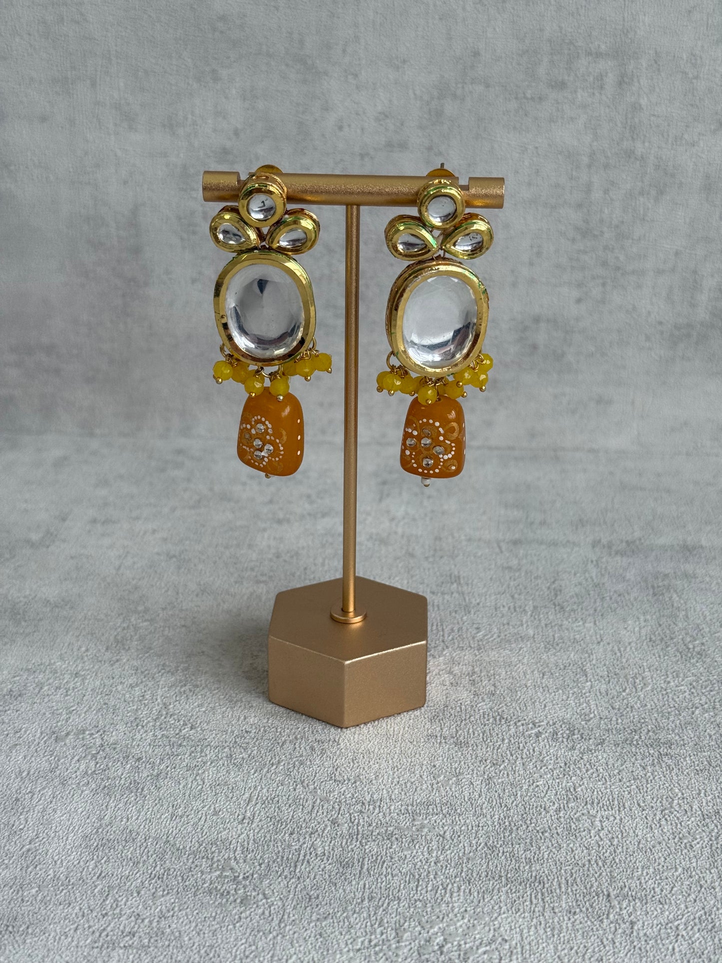 Ayura Designs Gyan Set With Choker And Earrings – Kundan Stones And Mustard Yellow Meenakari Drops