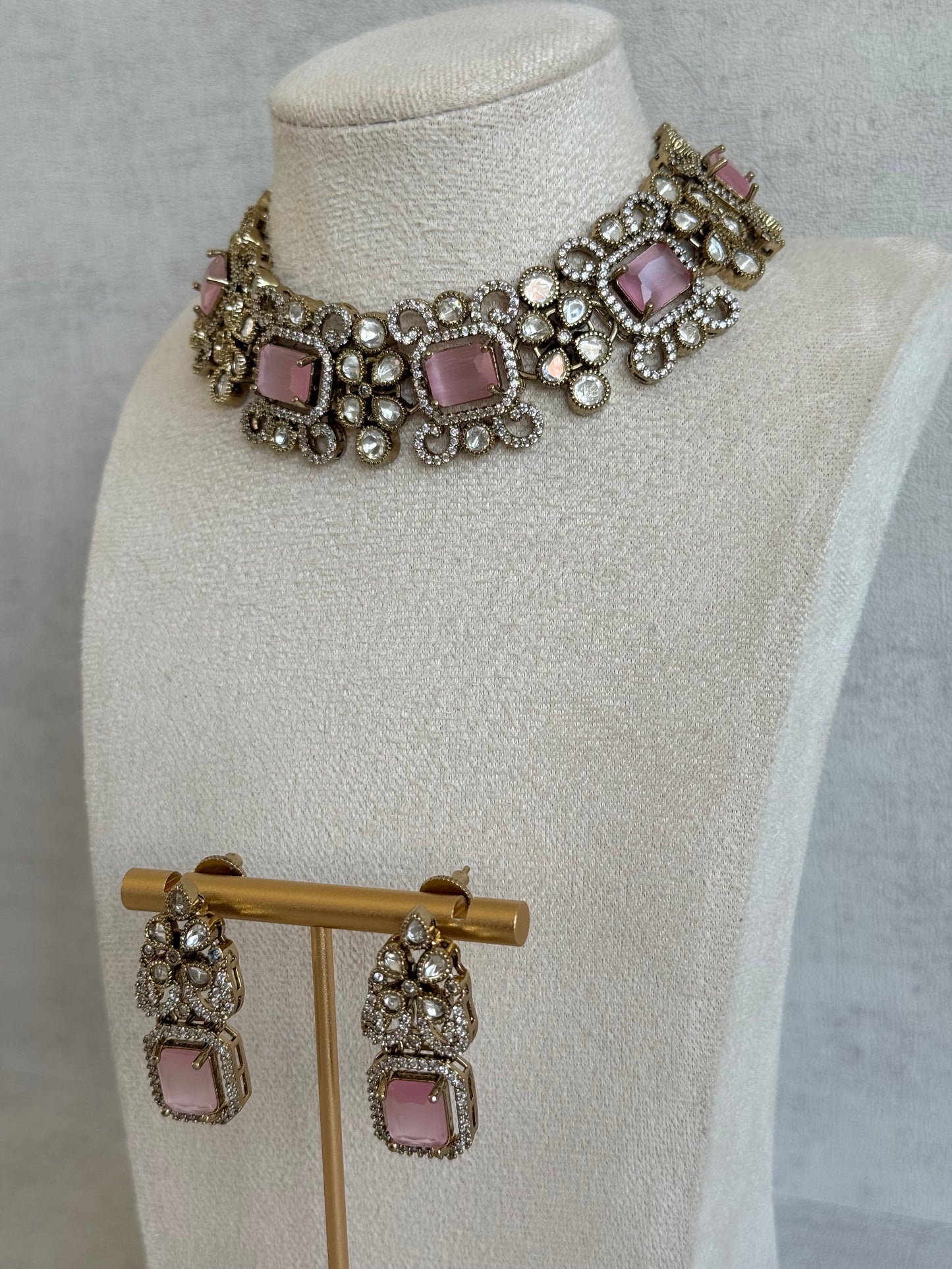 Ayura Designs Celine Set with Earrings – Moissanite Blush Pink Statement Set