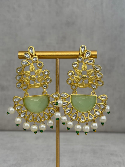 Ayura Designs Vaanya Earrings – Pastel Green Kundan & Pearl Earrings