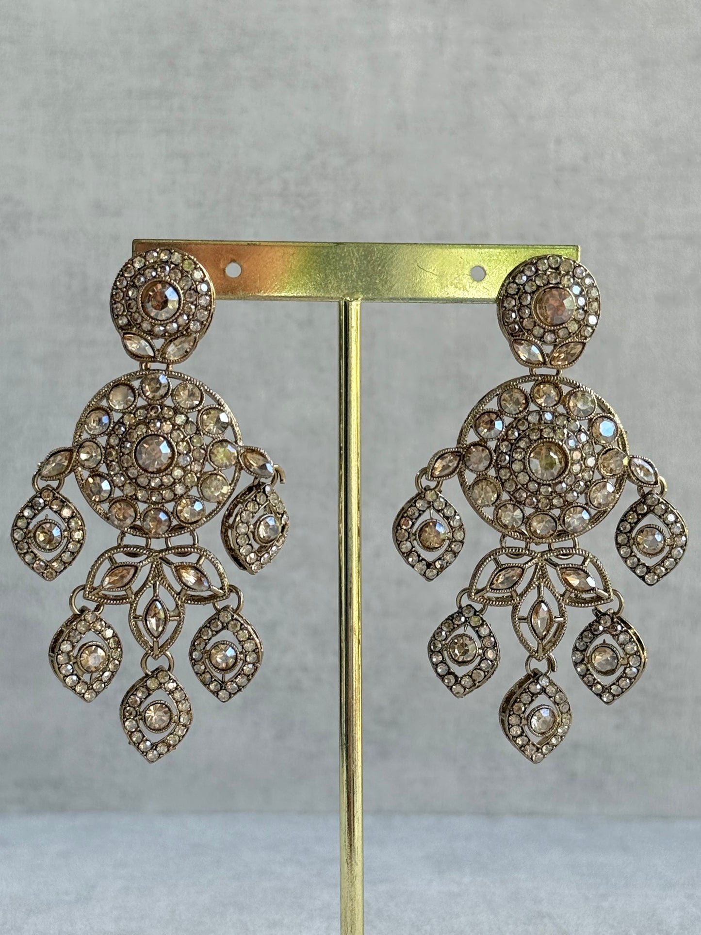 Ayura Designs Vanika Earrings – Champagne Crystal Gold Finish