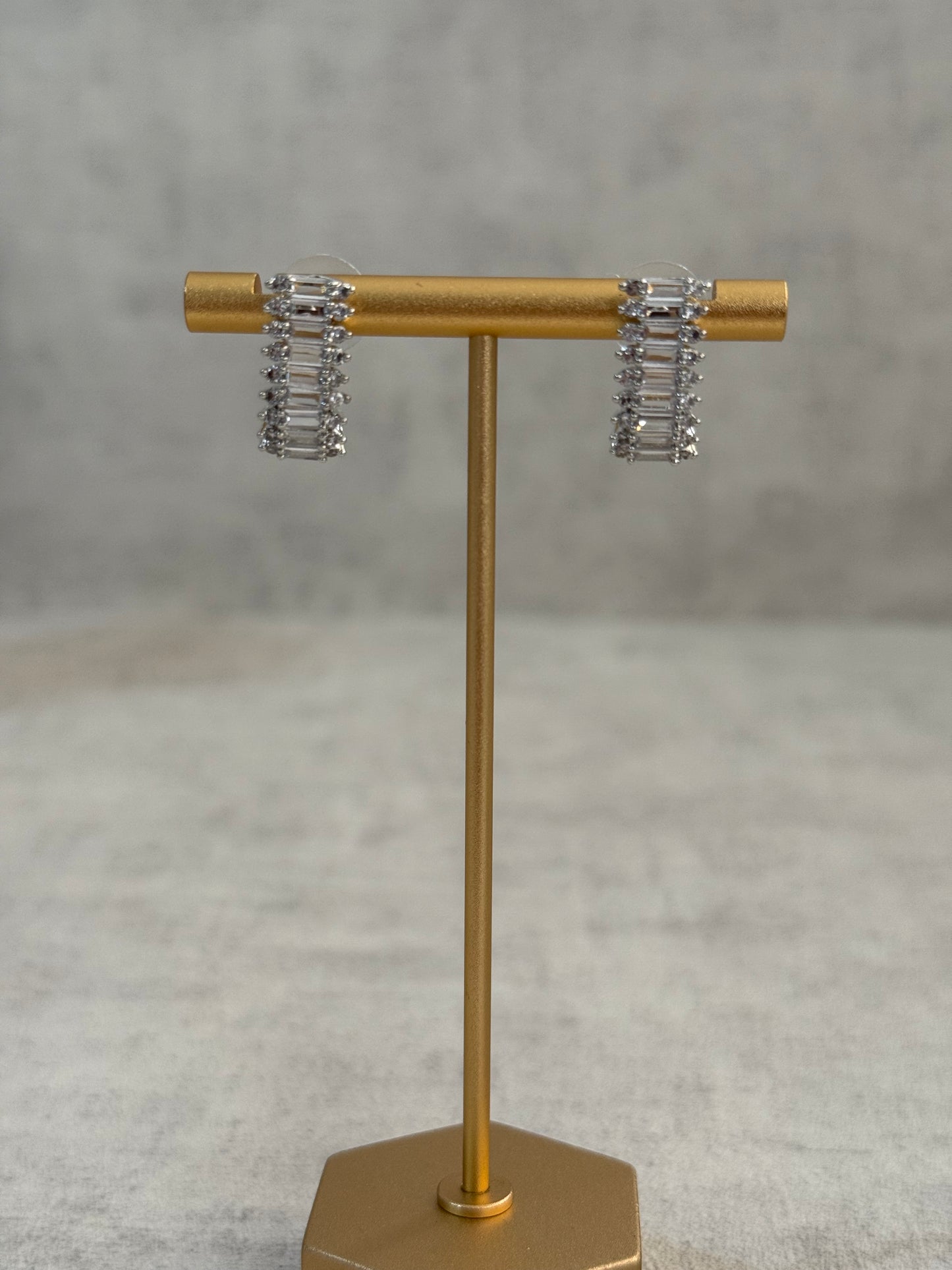 Ayura Designs Isadora Set with Necklace & Stud Earrings – Silver Finish with Baguette-Cut Crystals