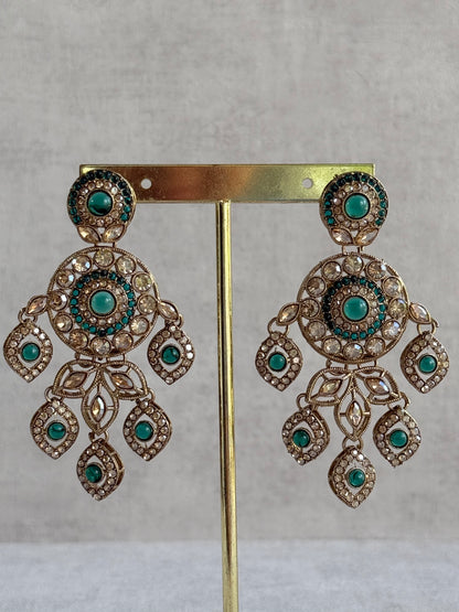 Ayura Designs Vanika Earrings – Teal Green & Champagne Crystal Gold Finish