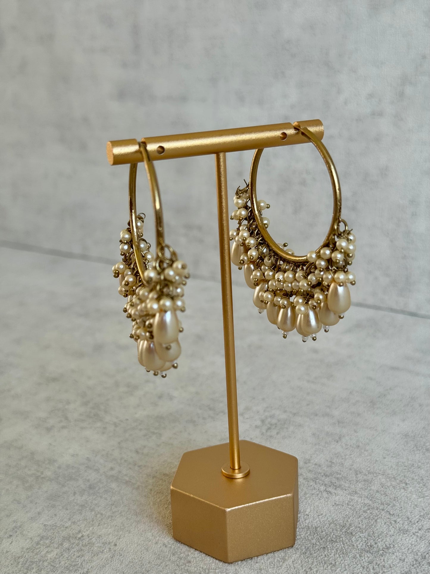 Ayura Designs Jhanak Balis – Antique Gold Pearl Hoops