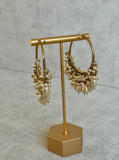 Ayura Designs Jhanak Balis – Antique Gold Pearl Hoops