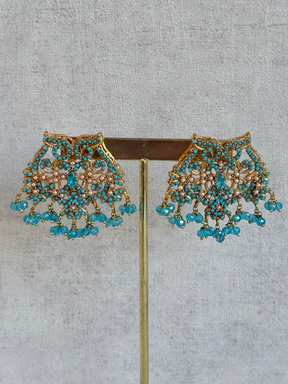 Ayura Designs Shanza Earrings – Turquoise Beaded Statement Earrings with Pearl Detailing & Crystal Drops