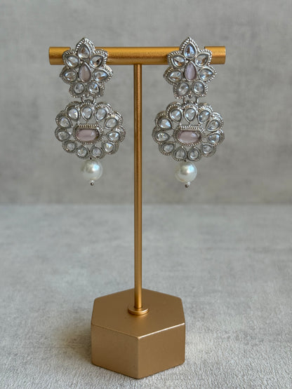 Ayura Designs Sumbul Set with Necklace, Earrings & Tikka – Blush Pink Stones, Mirror-Cut Accents & Pearl Drops