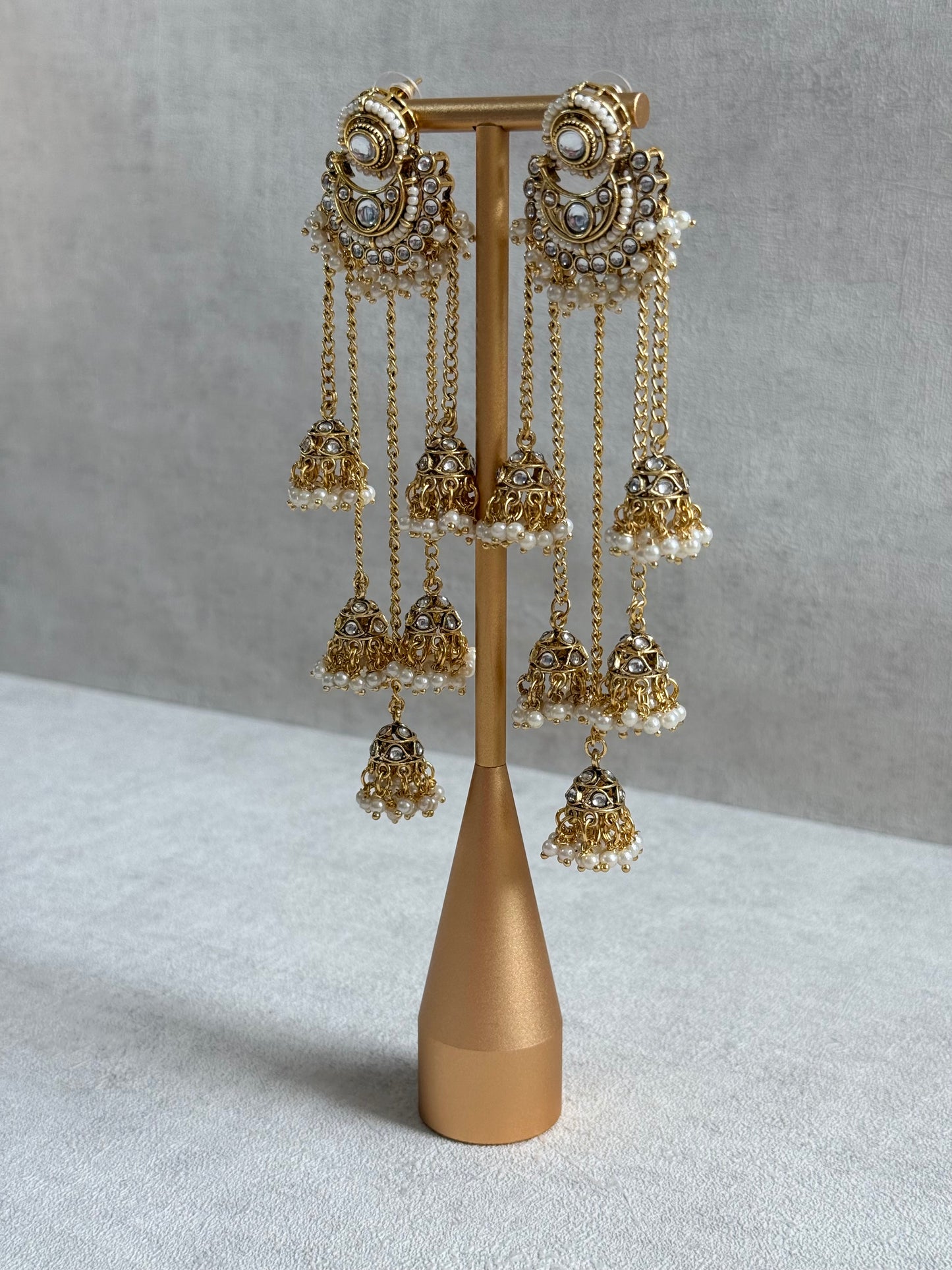 Ayura Designs Sanaya Earrings – Mirror Cut Duster Earrings with Jhumki Drops & Pearl Detailing