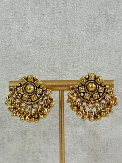 Ayura Designs Ranya Set – Antique Gold Necklace with Stud Earrings & Ghungroo Detailing