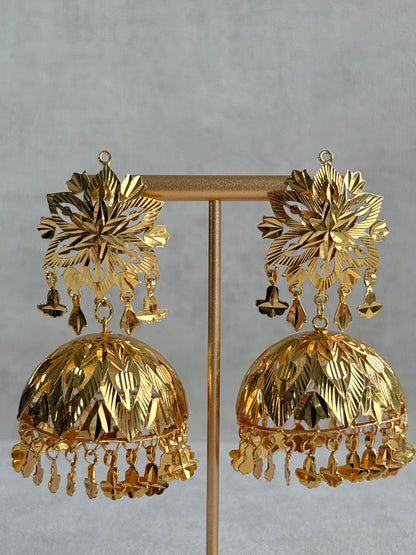 Ayura Designs Mutiyar Tikka Set with Jhumkis – Gold Floral Design with Pippal Patti Drops