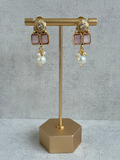 Ayura Designs Padma Necklace Set with Earrings – Blush Pink & Mint Green Stones with Pearl Drop Detailing