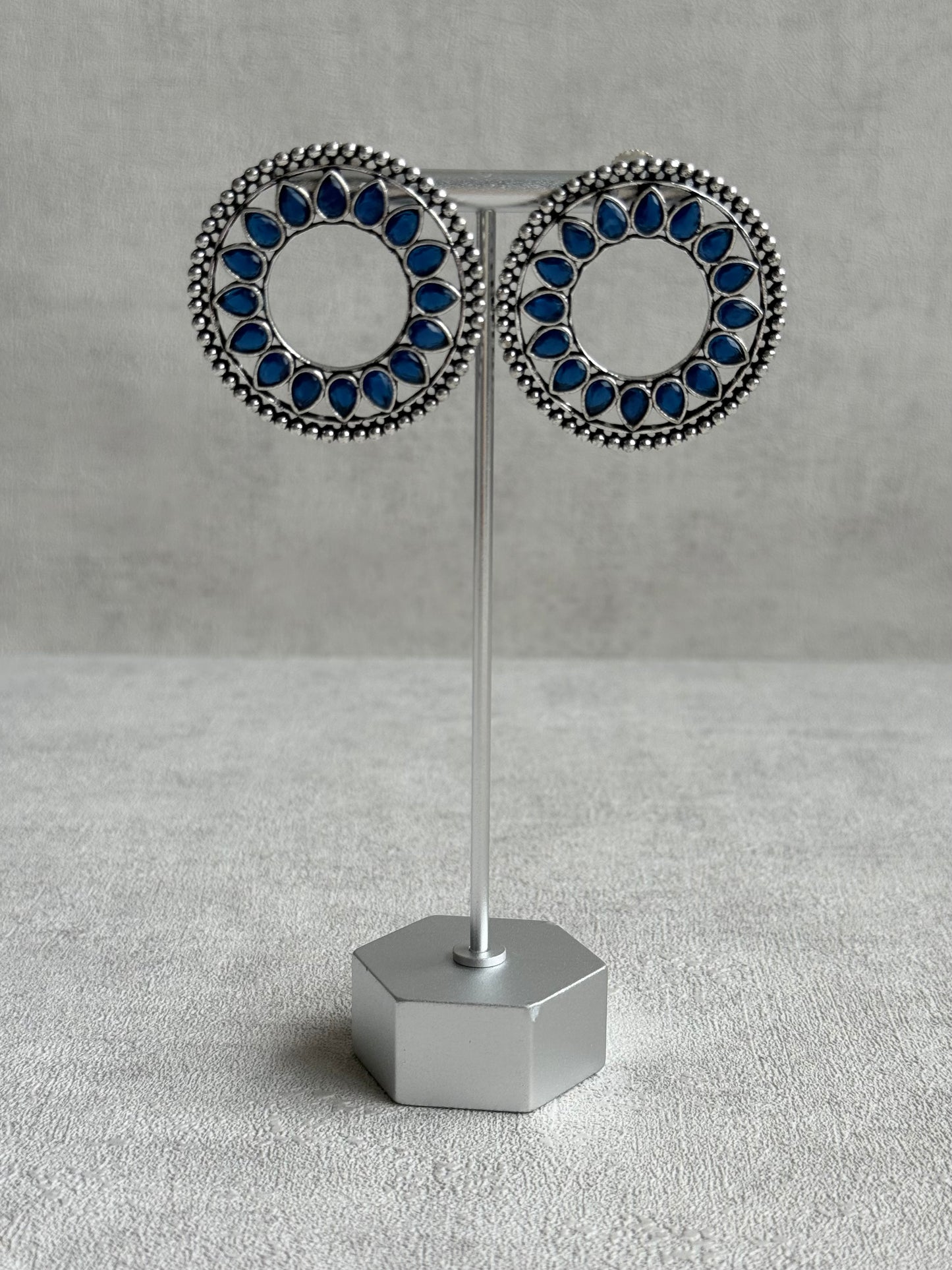 Ayura Designs Kesar Studs – Statement Oxidised Stud Earrings with Ink Blue Stones