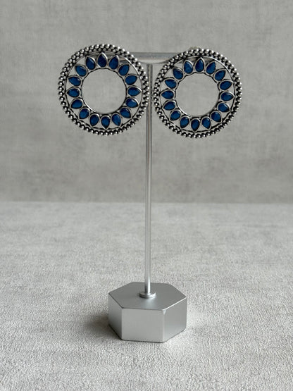 Ayura Designs Kesar Studs – Statement Oxidised Stud Earrings with Ink Blue Stones