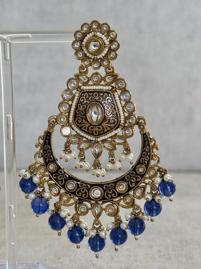 Ayura Designs Safa Antique Gold-Plated Chandbali Earrings with Pearl and Blue Bead Accents