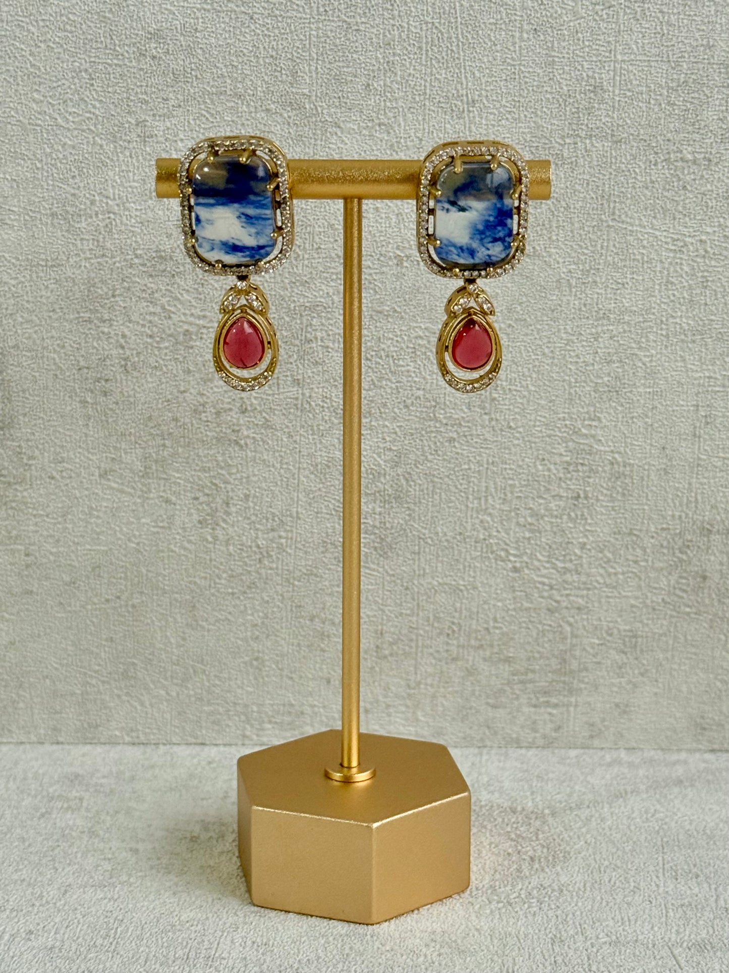 Ayura Designs Adelaide Necklace Set with Earrings – Multicolour Moissanite with Blue Stone Drop Earrings