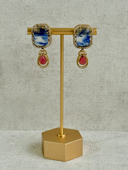 Ayura Designs Adelaide Necklace Set with Earrings – Multicolour Moissanite with Blue Stone Drop Earrings