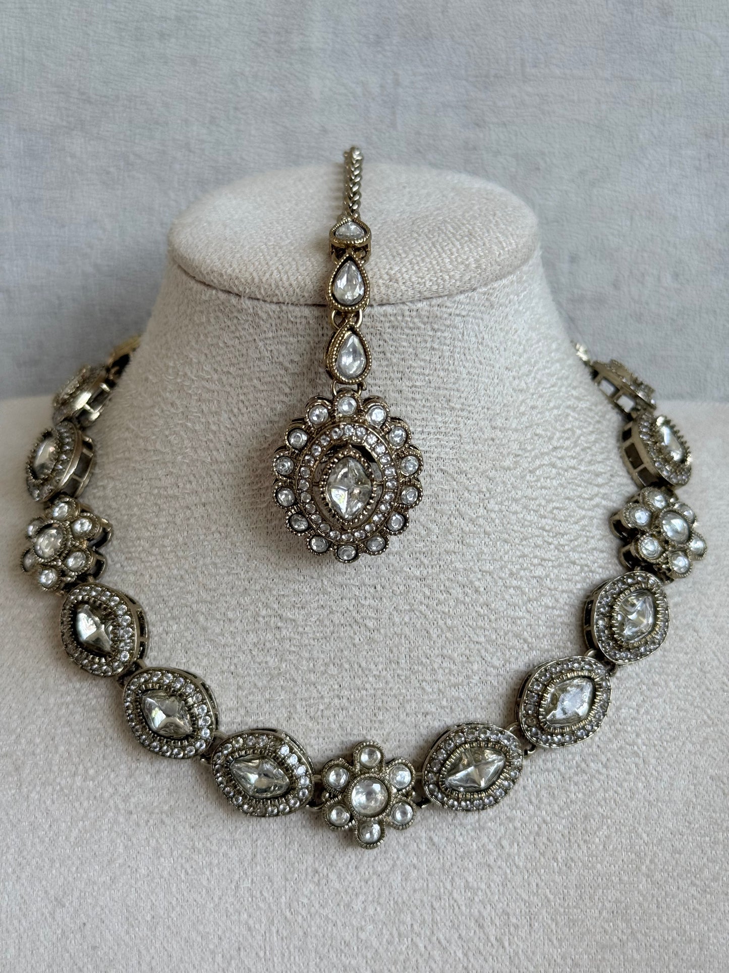 Ayura Designs Ivy Necklace Set with Studs & Tikka – Crystal Kundan Detailing