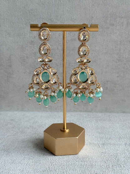 Ayura Designs Edina Necklace Set with Earrings – Kundan, Mint Green Stones & Pearl Detailing