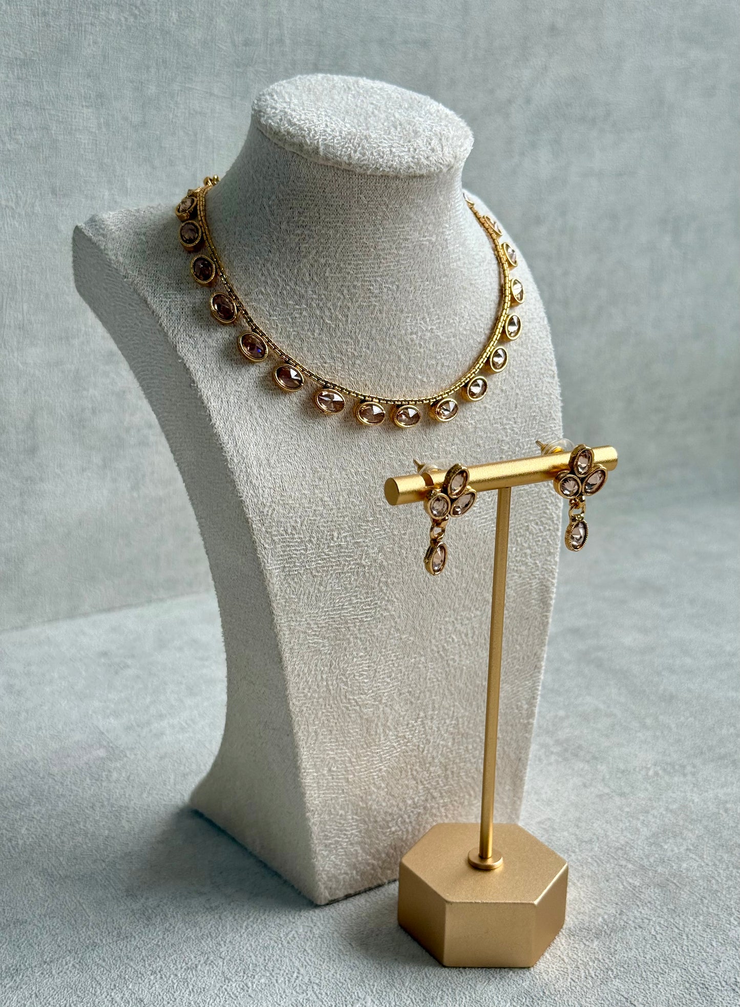 Ayura Designs Dhruvika Set – Necklace & Earrings with Champagne-Toned Stones & Antique Gold Finish