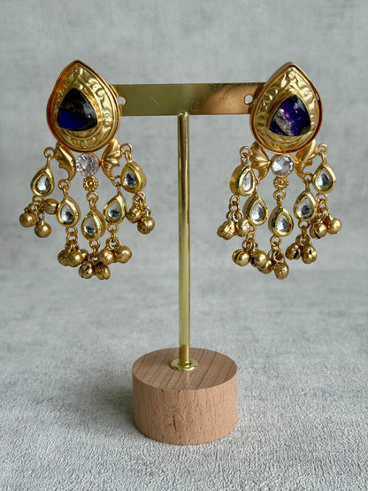 Ayura Designs Arheer Earrings – Violet Marble with Kundan Detailing & Antique Gold Ghungroos