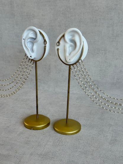 Ayura Designs Anvika Hair Chain Ear Cuffs with Pearl Sahare – Gold Finish & Pearl Detailing
